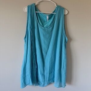 Aria Handmade Turquoise Blue Cotton Layered Crossover Tunic Tank Top 2XL Pockets